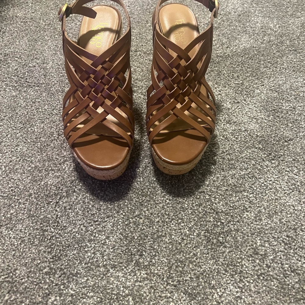 Franco Sarto Brown Wedge Sandals with Woven Design